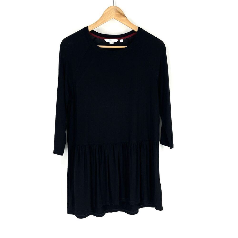 Boden T Shirt Size Small Womens Black Katrina 3/4 Sleeve Jersey Knit Top Peplum